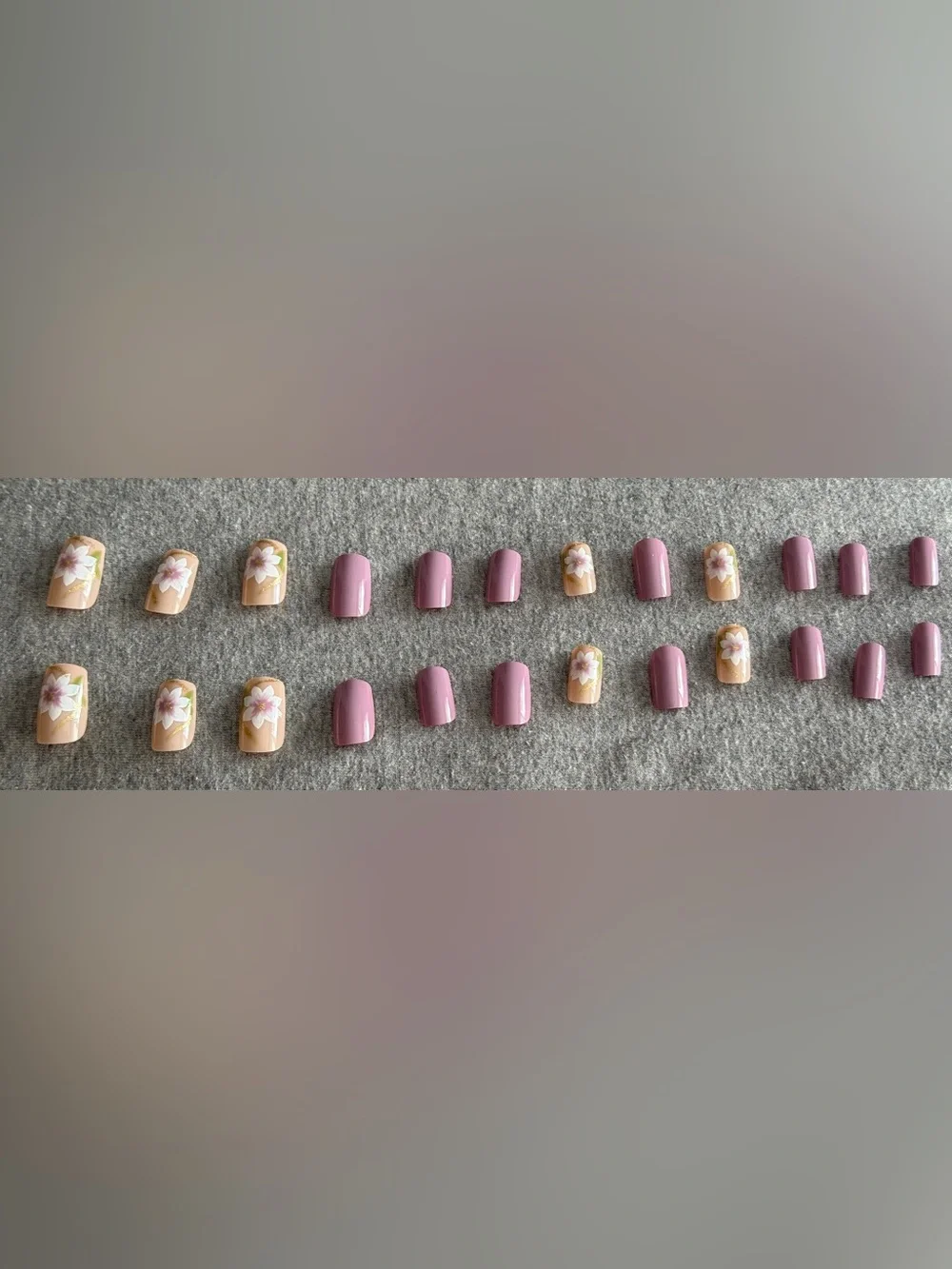 Floral Press-On Nail Set — Blush Pink & Nude